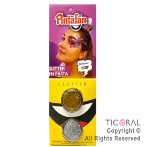 MAQUILLAJE GLITTER EN PASTA SET X 2 COLORES ORO Y PLATA 015-02 x 3 BLISTERS